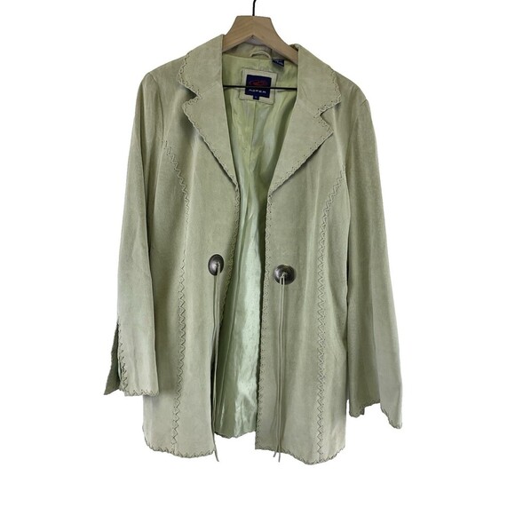 Roper Suede Jacket Mint Green Fringe Open Front Whipstitch Trim Womens Large - Picture 1 of 15